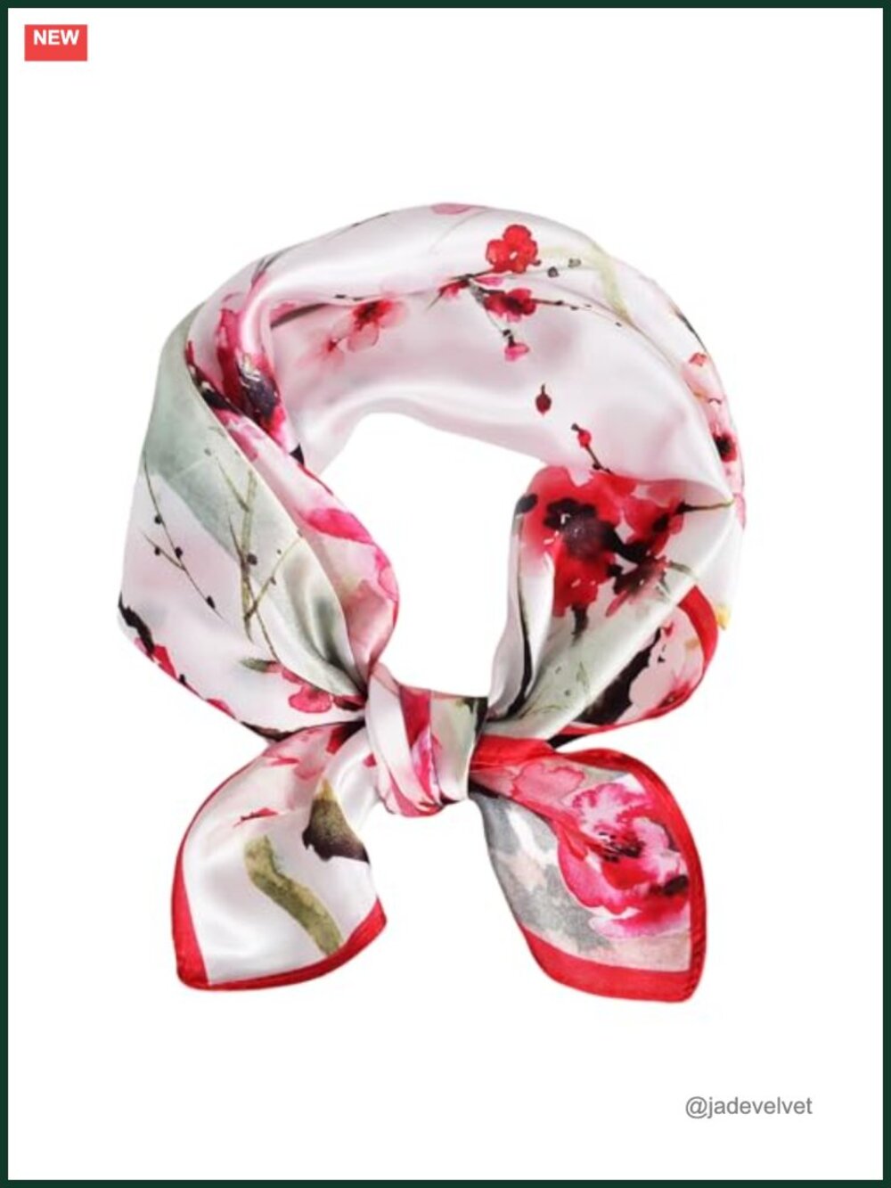 100% Mulberry Silk Neck Scarf 21" Square Floral Neckerchief
